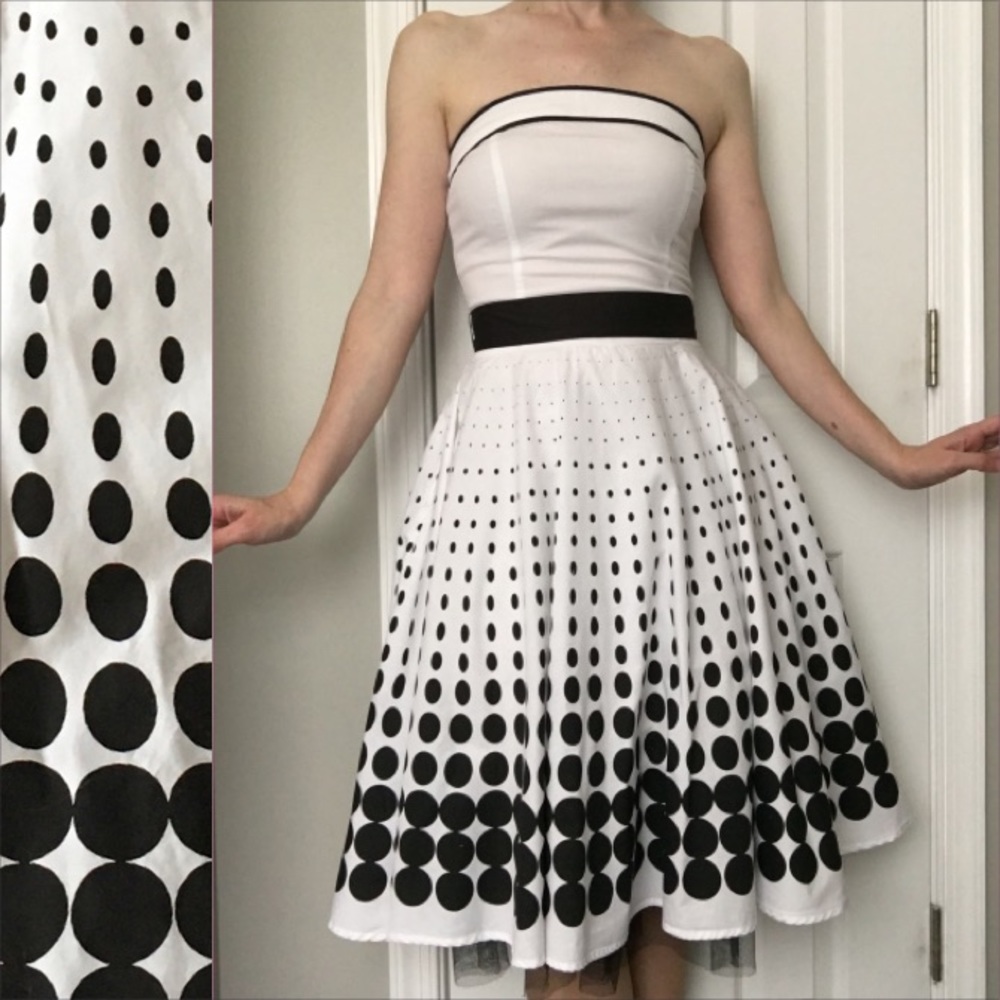 Ruby Rox Strapless Black and White Polka Dot Circle Skirt Dress with Belt